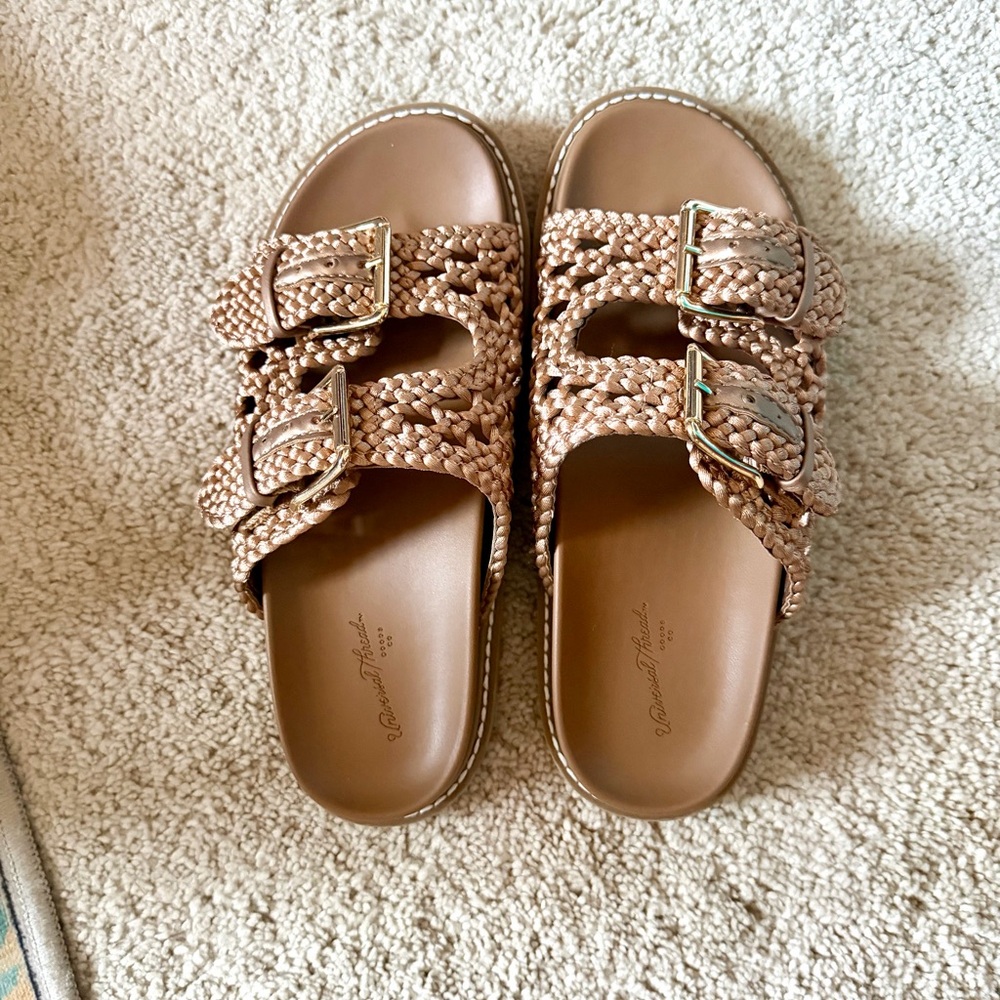 Woven Double-Buckle Slide Sandals - Tan size 6- worn once!